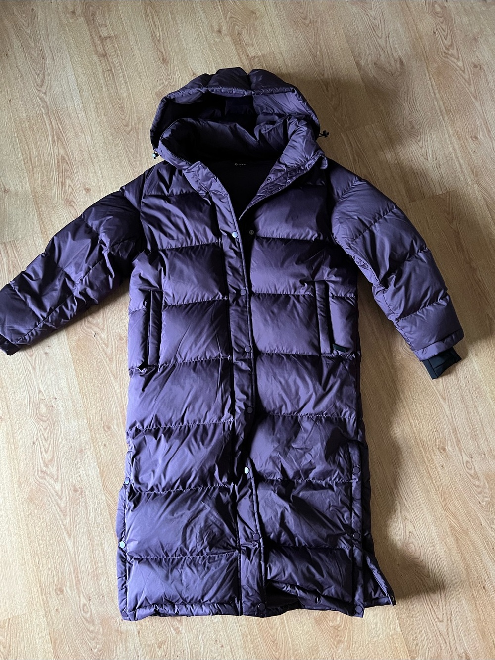 Quince Long Hooded Puffer Coat in Deep Purple